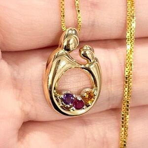 14K Kaynar three stone amethyst Ruby citrine vintage yellow gold open pendant